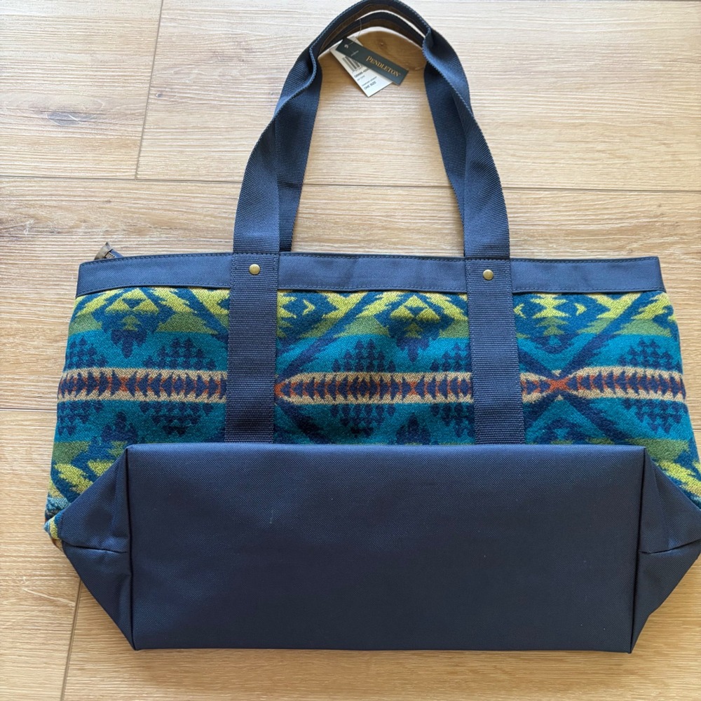 Pendleton Diamond Desert Zip Tote Bag Blue Geometric Wool‎ Canvas Aztec western - Picture 5 of 8